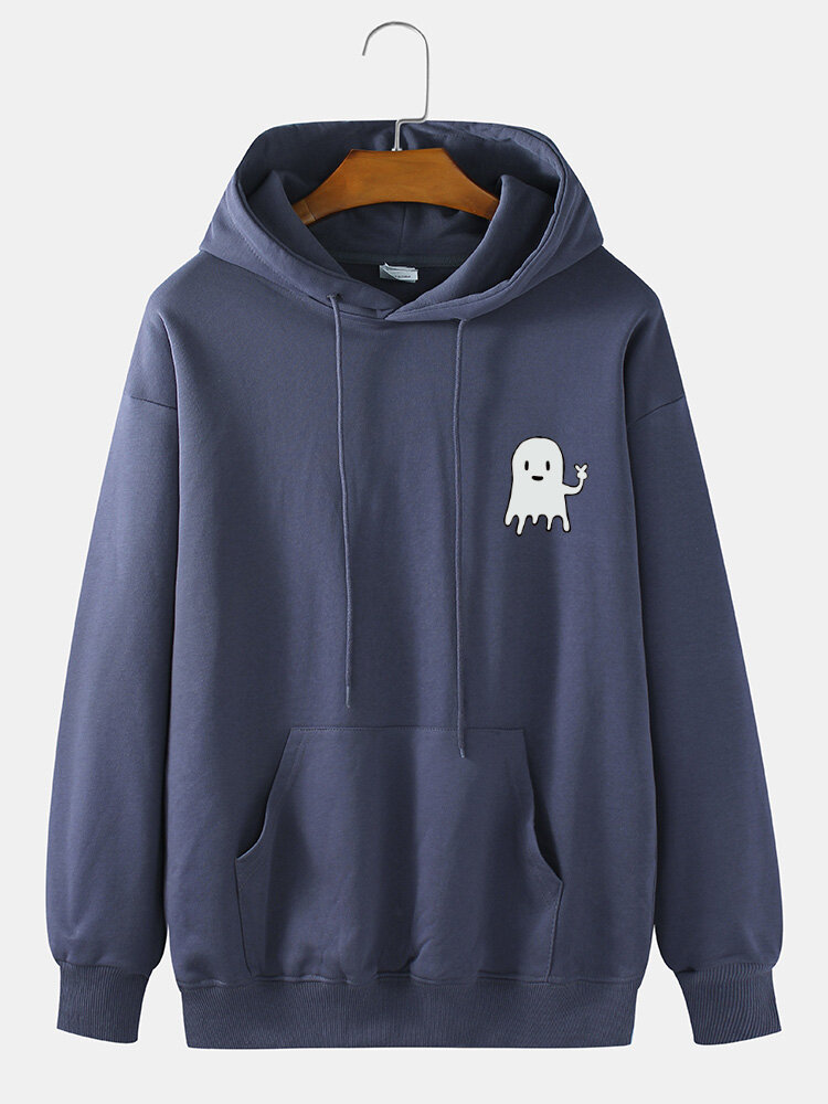 100% katoen heren halloween stijl schattige spook print kangoeroezak lange mouwen hoodies