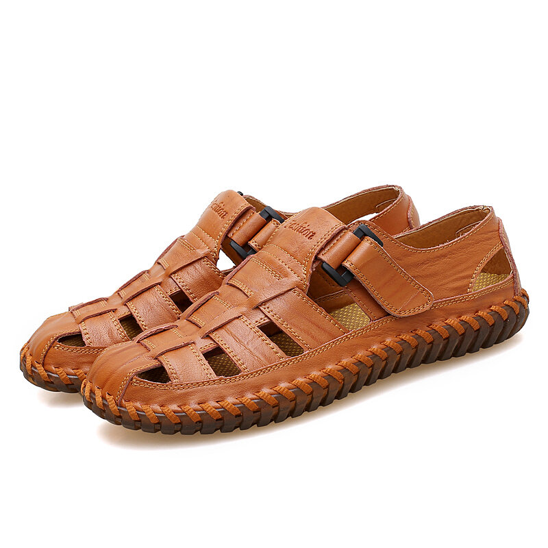 genuine leather breathable hollow out sandals at Banggood
