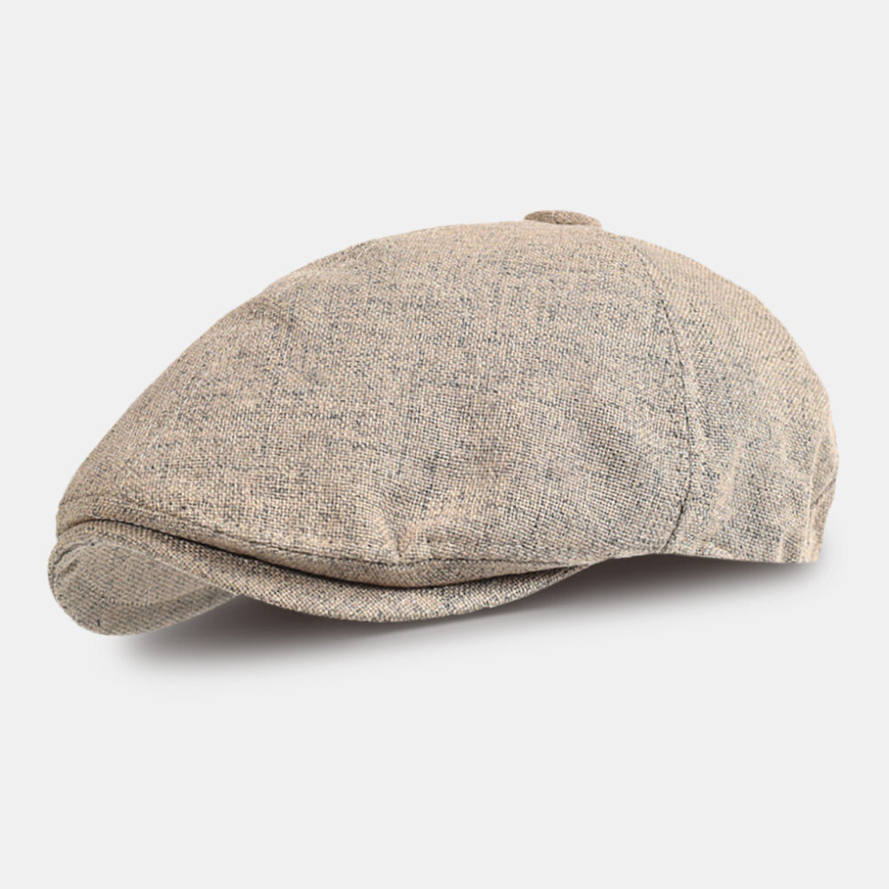 Men Newsboy Cap Cotton Linen Solid Color Breathable Sunshade Short Brim Casual Vintage Detective Hat
