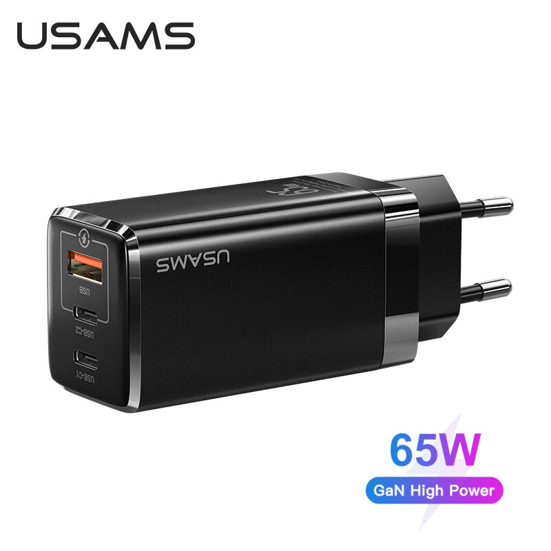 

[GaN Tech] USAMS Mini 65W 3-Port USB PD Charger PPS PD3.0 QC3.0 FCP SCP Fast Charging Wall Charger Adapter With EU Plug