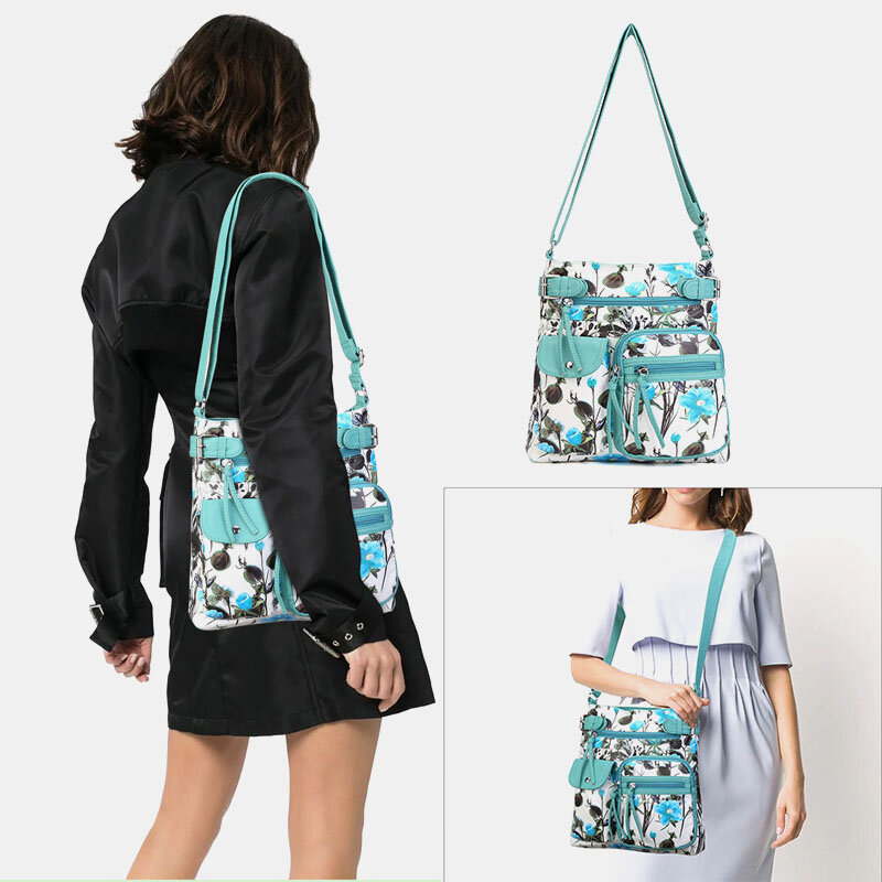 Angel Kiss Women PU Leather Multicolor Printing Waterproof Multi-pocket Anti-theft Crossbody Bag Shoulder Bag