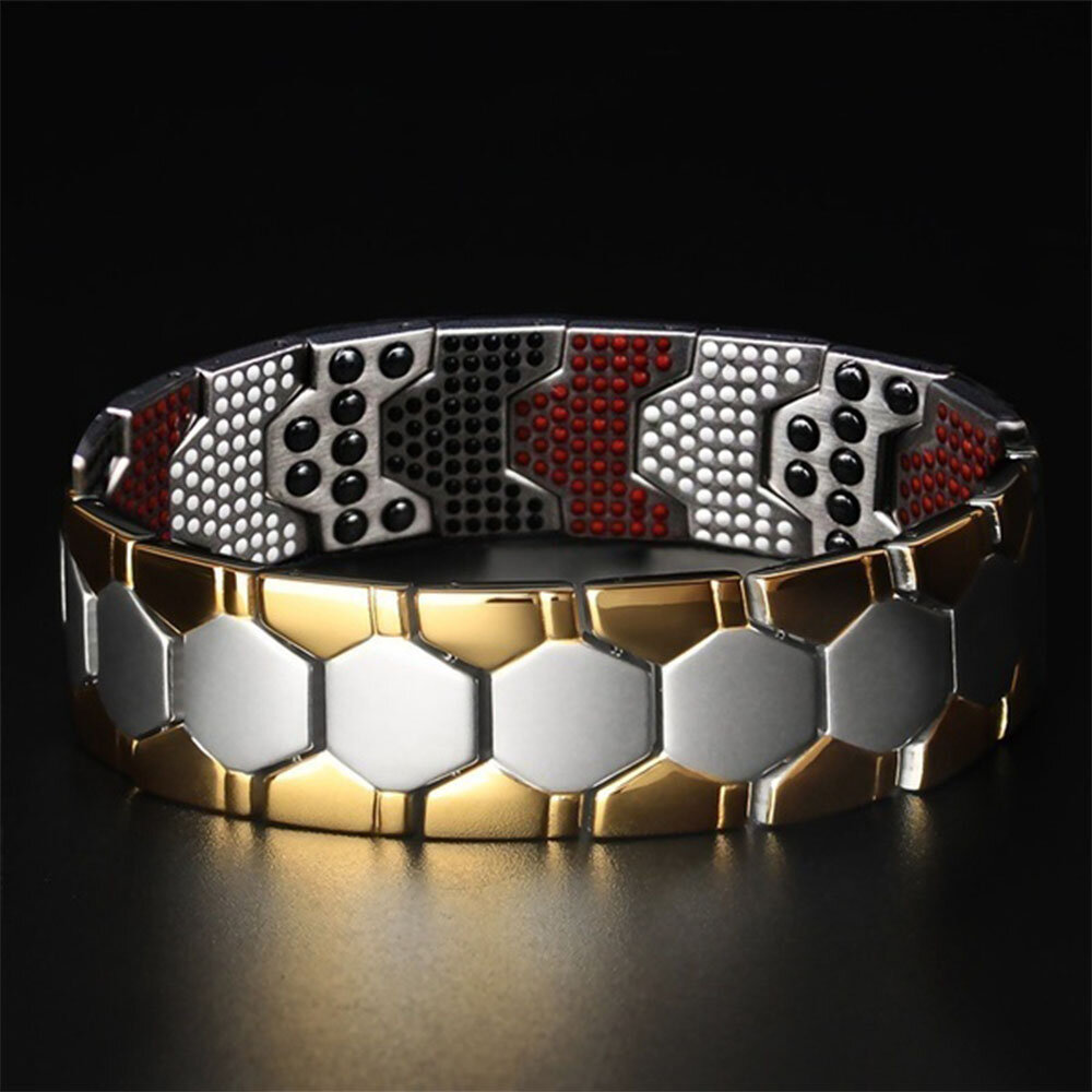 Men Fashion Simple Stainless Steel Hexagon Detachable 660 PCS Energy Stones Magnetic Therapy Bracele