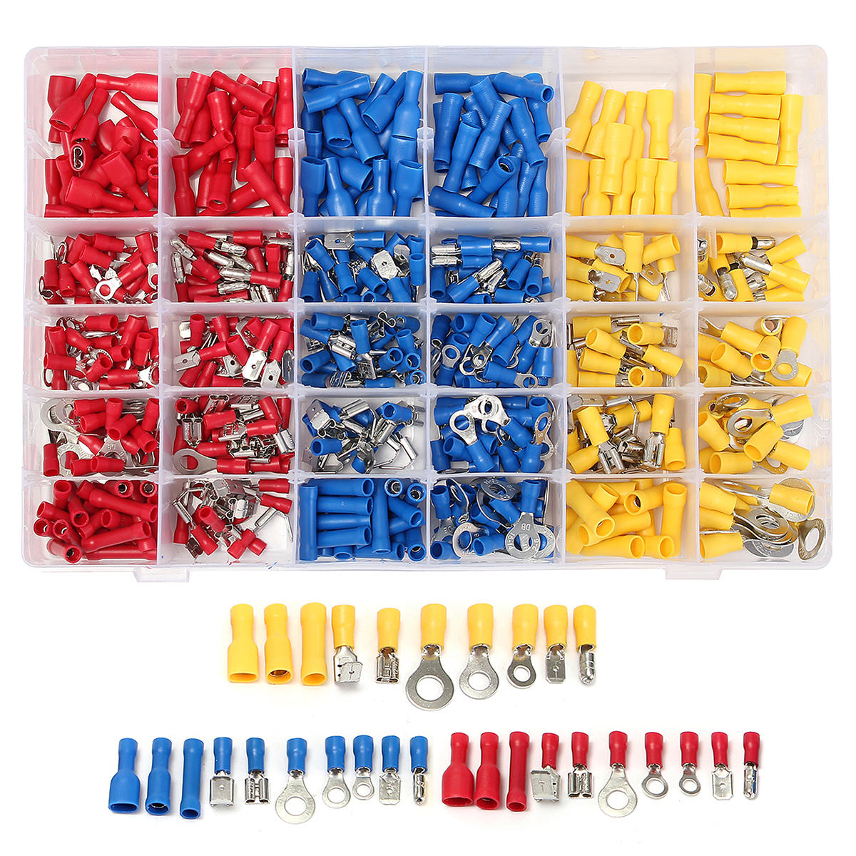 100pcs Insulated Wire Terminal Kit Spade Butt Ring Electrical Crimp Connector KD