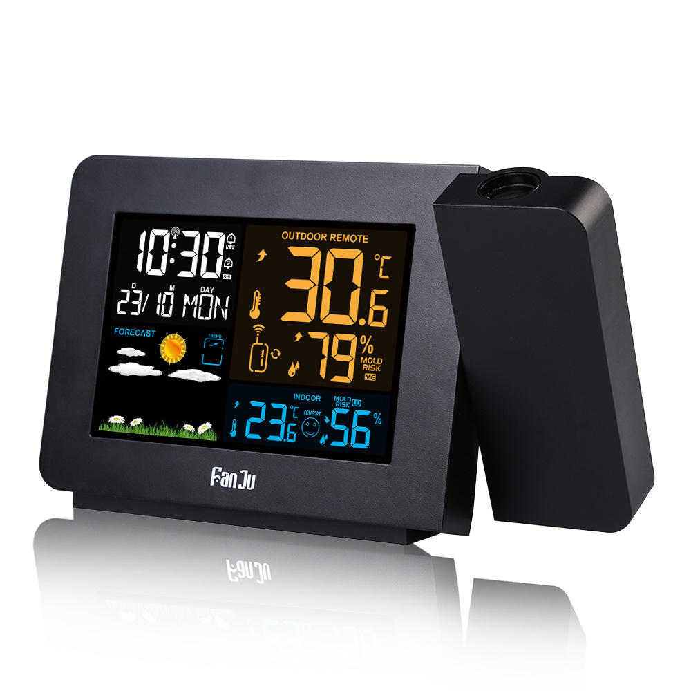 FanJu FJ3391 Weather Station Alarm Clock with Projection Weather Monitor Calendar Backlight Desk Clock