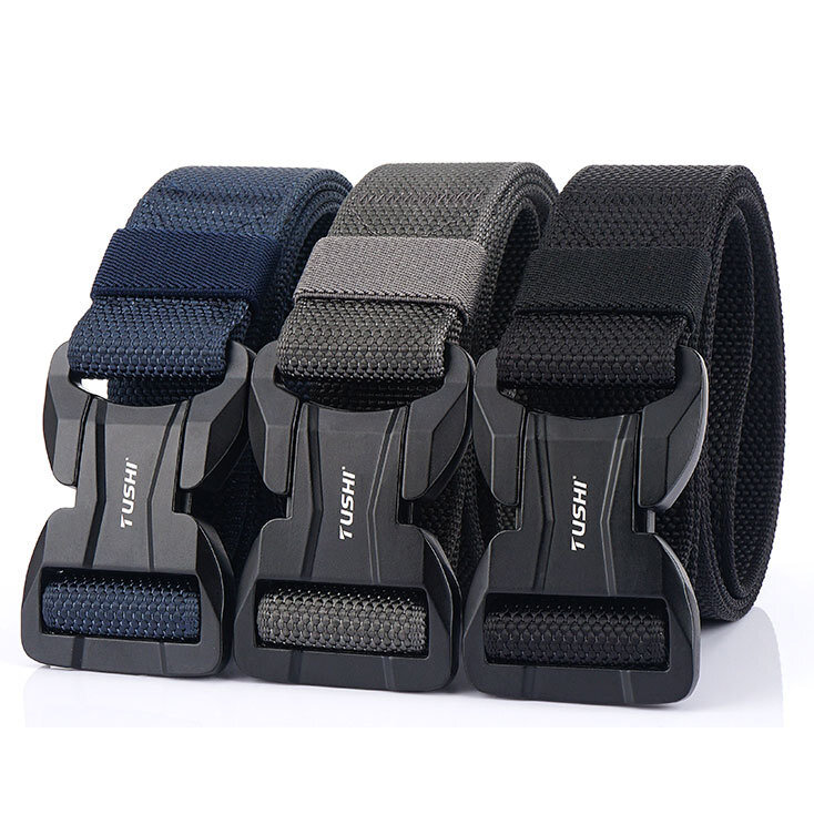 TUSHI 125CM Magnetic Buckle Leisure Canvas Breathable Waist Belt Quick Unlock Belt Men's Elastic Tactical Belt
