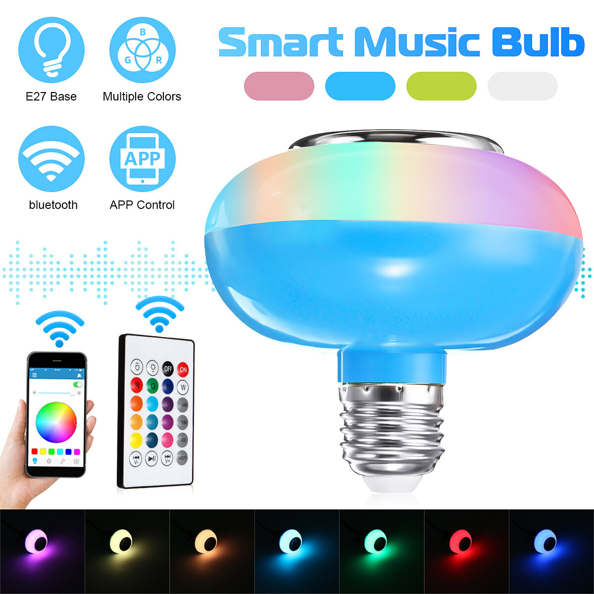 

12W RGBW E27 Dimmable bluetooth LED Light Bulb APP Control Speaker Music Lamp+Remote Control 85-265V