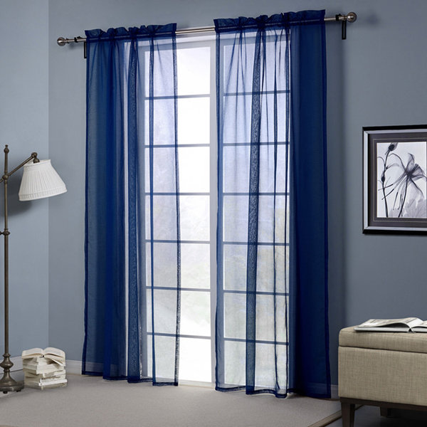 

Dark Blue Europe Style Punching Sheer Curtain Balcony Bedroom Living Room Window Screen Decor