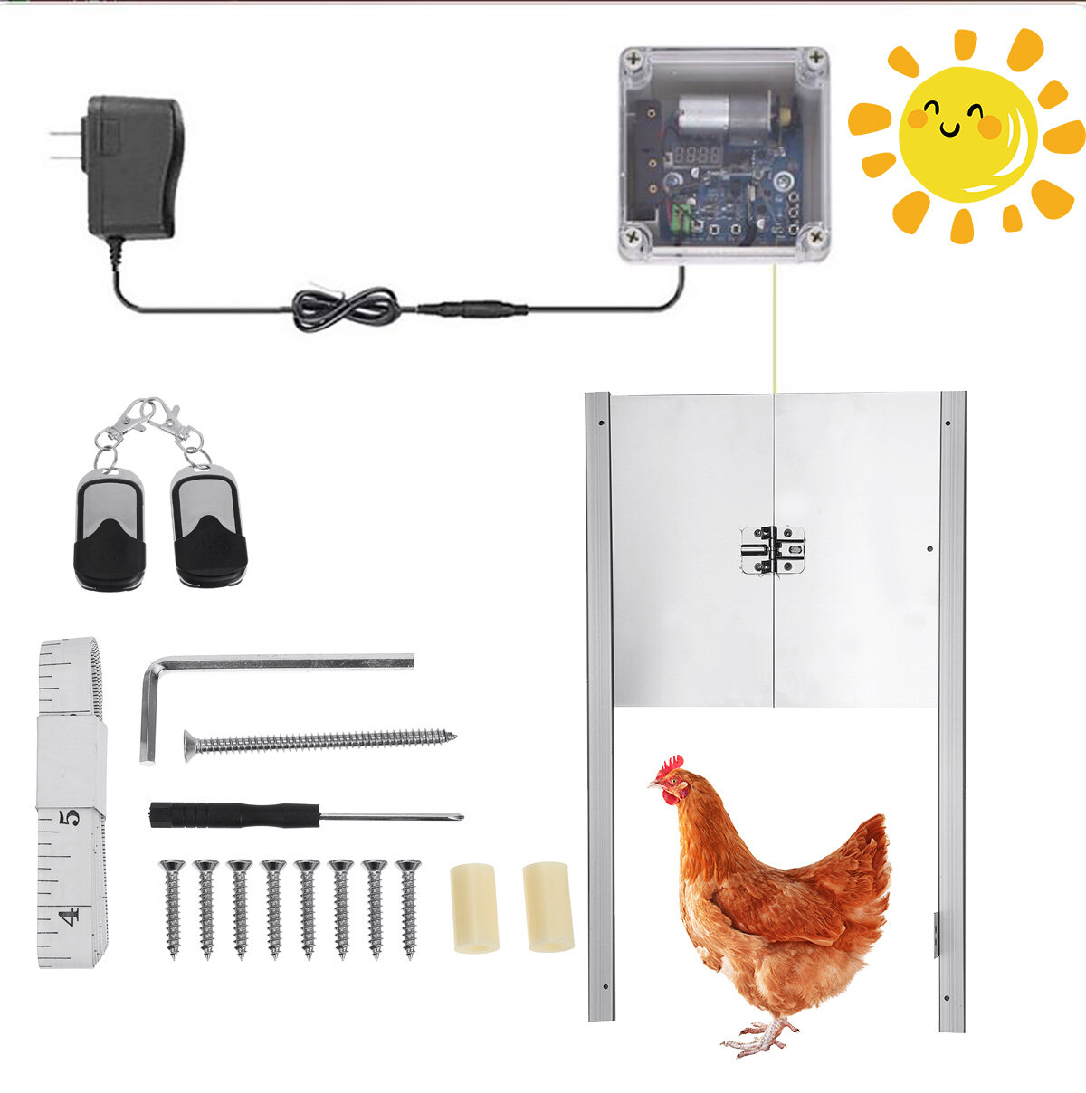 Automatic Chicken Door Opener Kits W/Time Sensor Induction 12'' Wide Automatic Goose with Sunlight Sensor to Prevent Chi