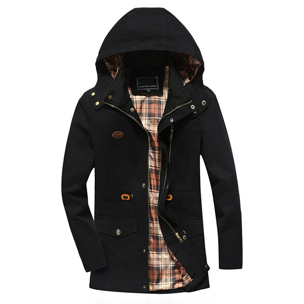 Mens outdoor cargo loose work jacket cotton solid color hooded coat ...