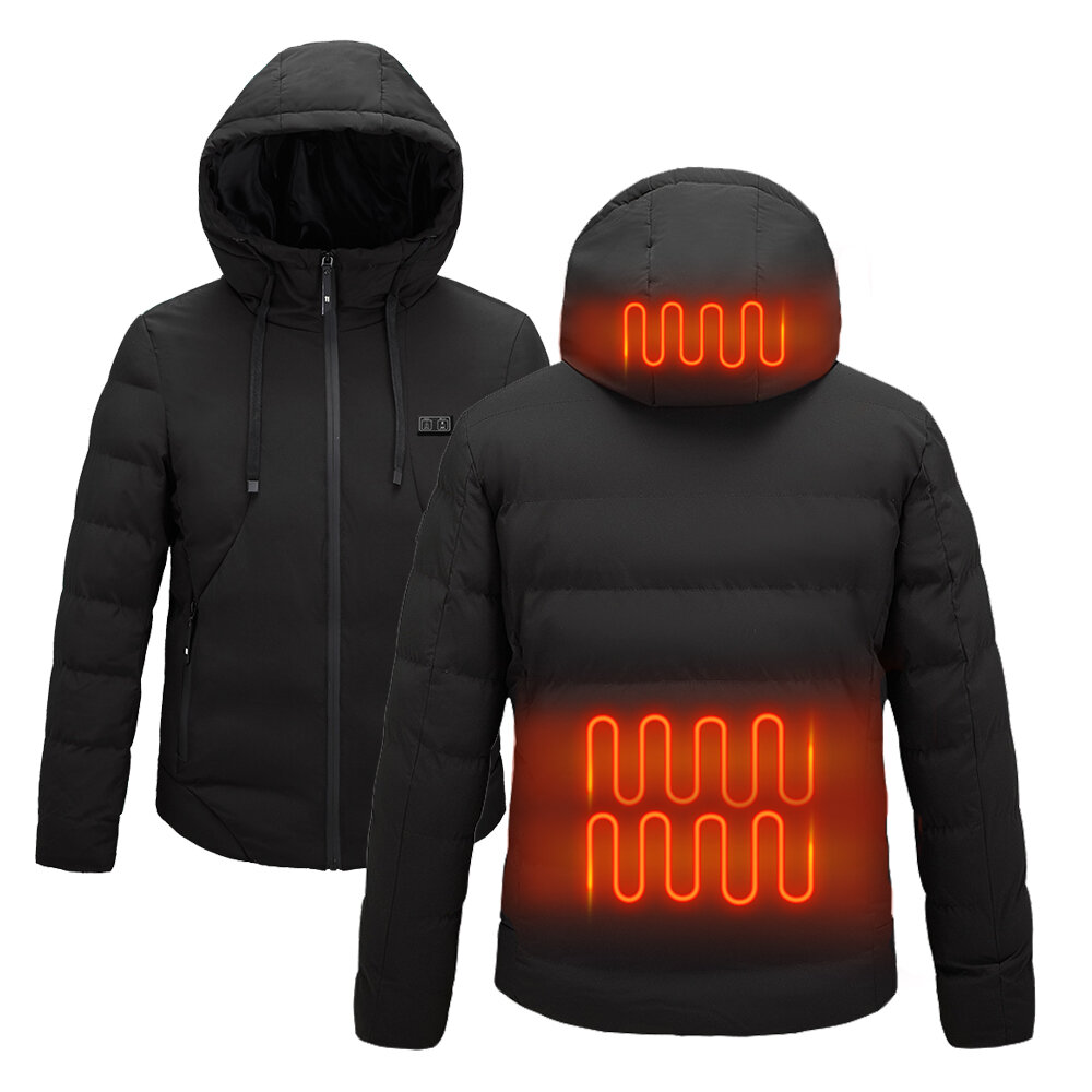 TENGOO Smart Heated Hooded Coat 2 Places Heated 3-Gears Down Jacket USB Electric Heating Jacket Winter Warm Fishing Skii
