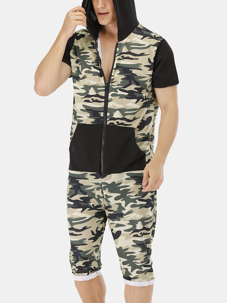 Image of Herren Camouflage Printed Kurzarm Bodysuit Nachtwsche