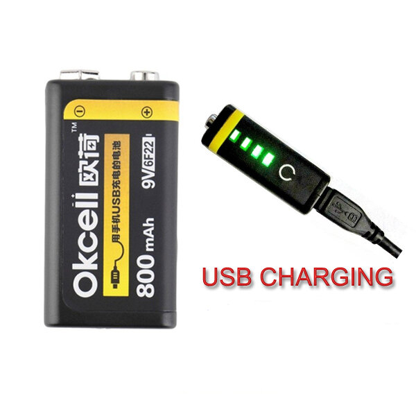 OKcell 9V 800mAh USB Rechargeable Lipo Battery for RC Helicopter Model Microphone
