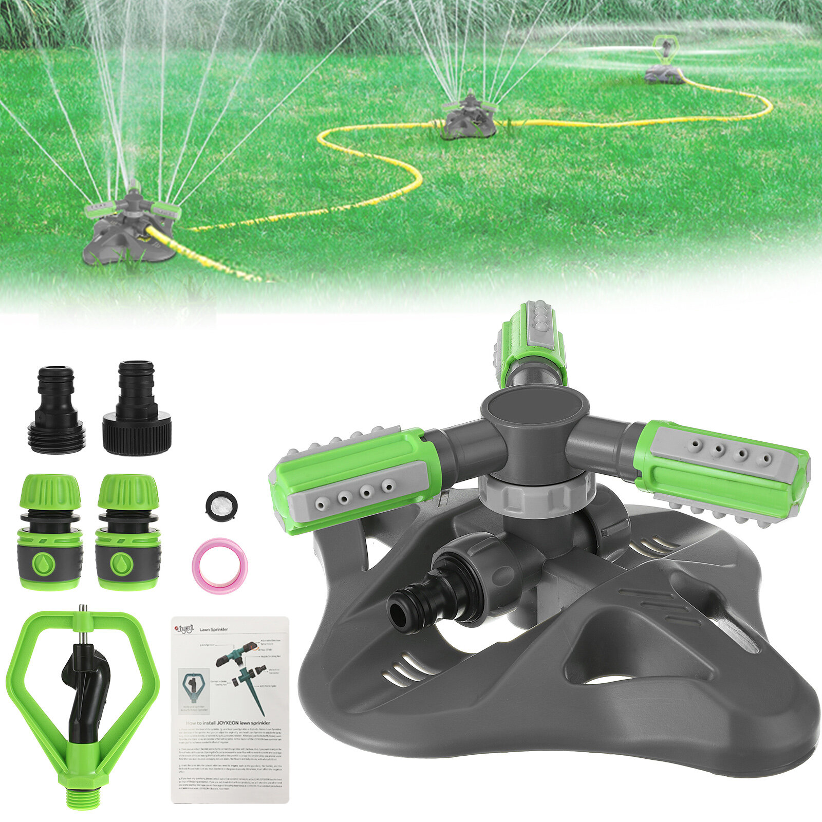 Στα 17.82 € από αποθήκη Κίνας | JOYXEON 360° Rotating 3 Arm Lawn Sprinkler Set 3-mode Garden Sprinkler
