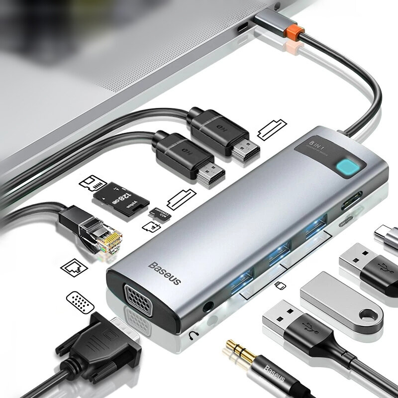 [Triple Display] Baseus 11-in-1 MST USB Type-C Hub Docking Station Adapter con doppio 4K HDMI HD Display / 1080P VGA / 1