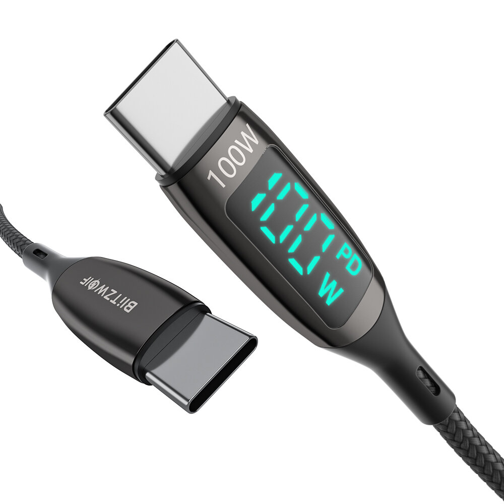 [3ft+6ft] BlitzWolf® BW-TC23 100W 5A LED Display Type-C to Type-C Cable PD3.0 PPS QC4.0+ QC3.0 Fast Charging Data Transf