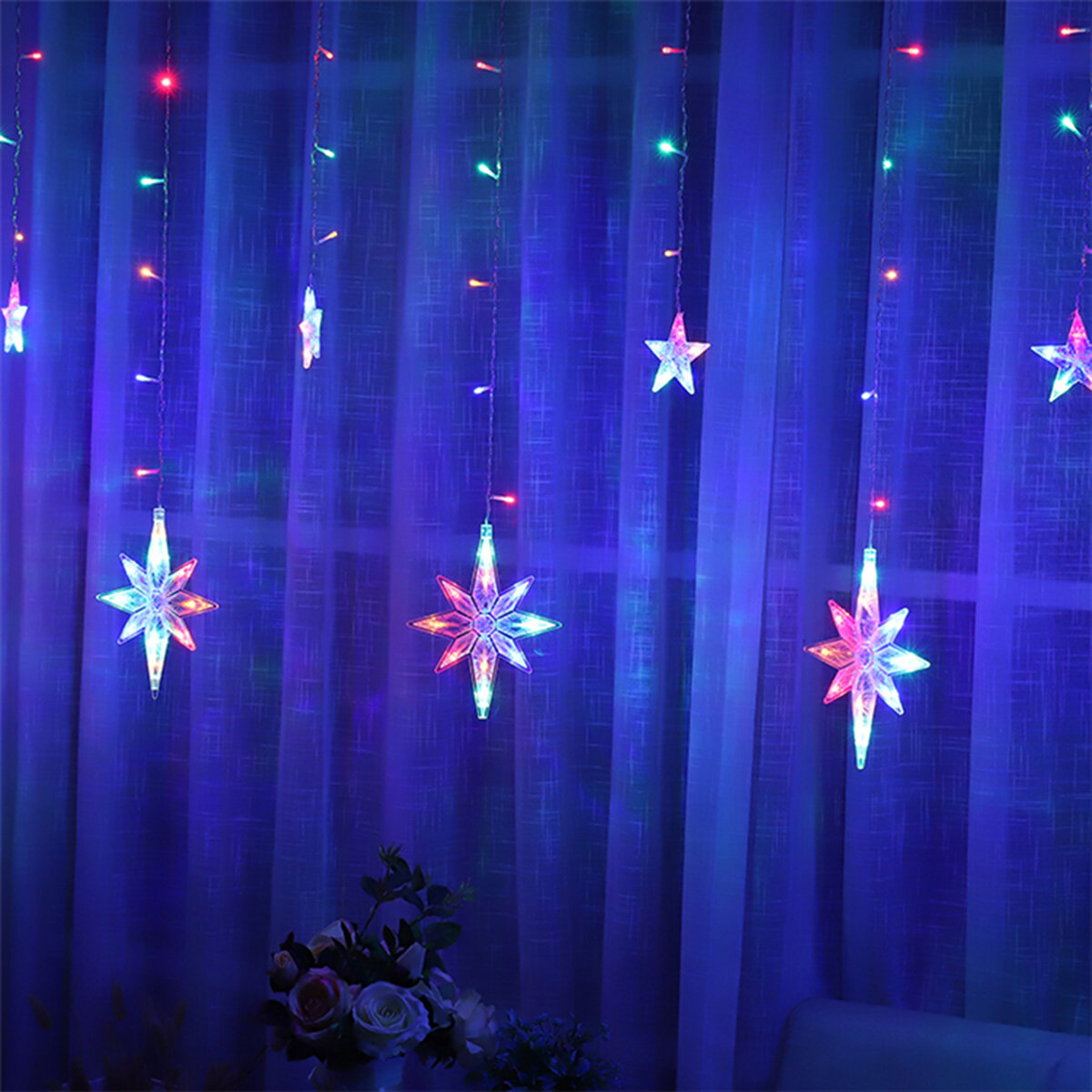 Ster Gordijn Venster String Licht LED Fairy Kerstversiering Lichten Feestdagen Feest Bruiloft Buiten