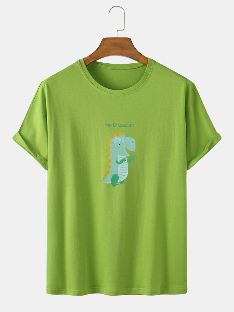 Cotton Cartoon Dinosaur Cute Print Loose Round Neck Short Sleeve T-Shirts