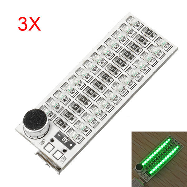 3 stuks 2x13 USB Mini Spectrum Groen LED Board Voice Control Gevoeligheid Verstelbaar