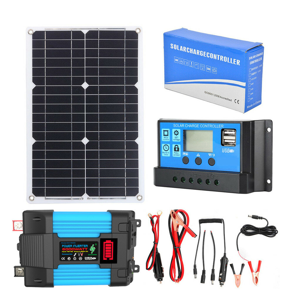CHAOMIN 18V Zonnepaneel Power System Kit 30A Acculader Controller 300W/500W Solar Inverter Set