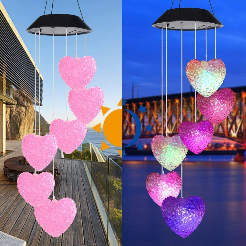 

Solar Wind Chimes LED Heart Color Changing Hanging Lights Outdoor Indoor Waterproof Mobile Decorations Solar Lights for