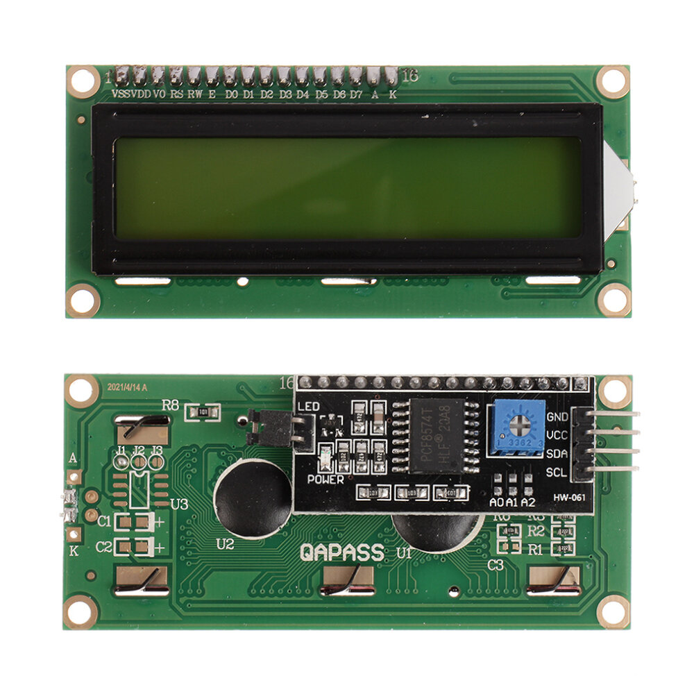 HW-060B 1602 LCD 5V Schermo giallo-verde IIC I2C Modulo interfaccia 1602 LCD Display Scheda adattatore