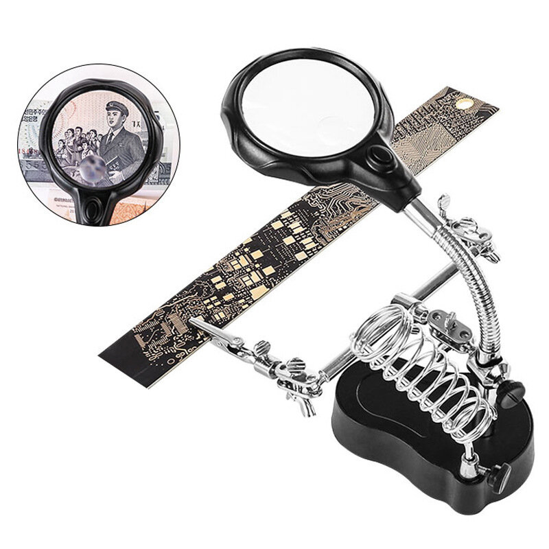 

Xinxiang Welding Magnifying Glass with Dual LED Light 3.5X-12X lens Auxiliary Clip Loupe Desktop Magnifier Soldering Rep