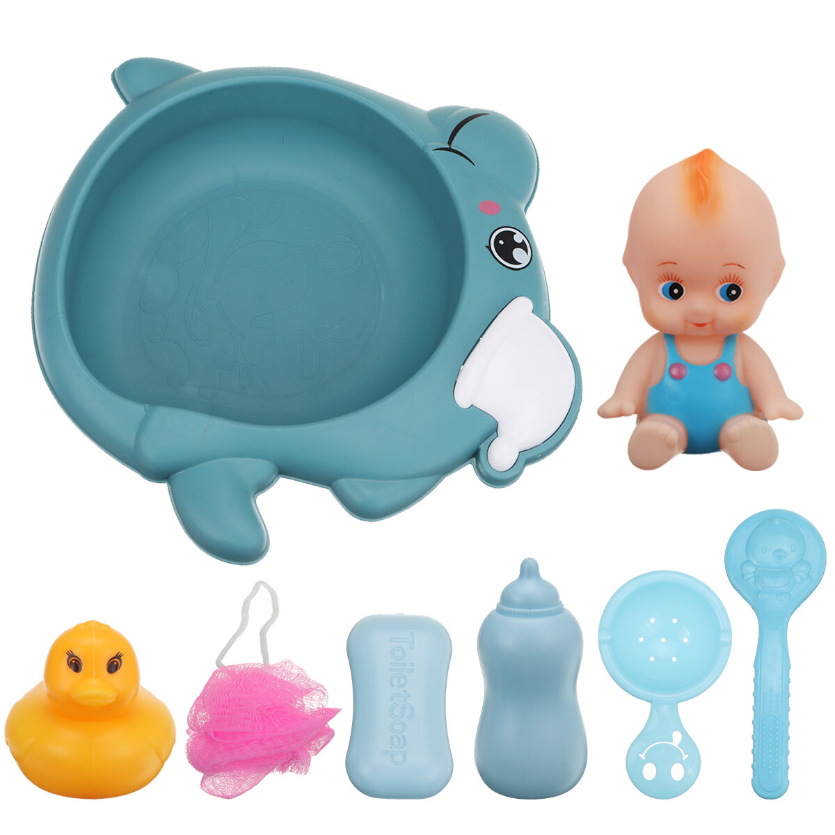 8 Pcs Baby Kids Bath Basin Doll Duck Shower Bathtub Floating Toys