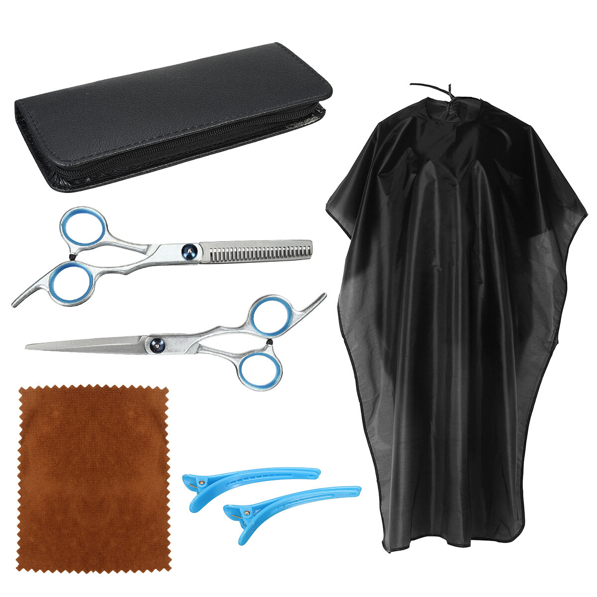 8PCS/Set Hairdressing Scissors Kit Stainless Steel Barber Scissors Tail Comb Hair Cloak Hair Cut Com