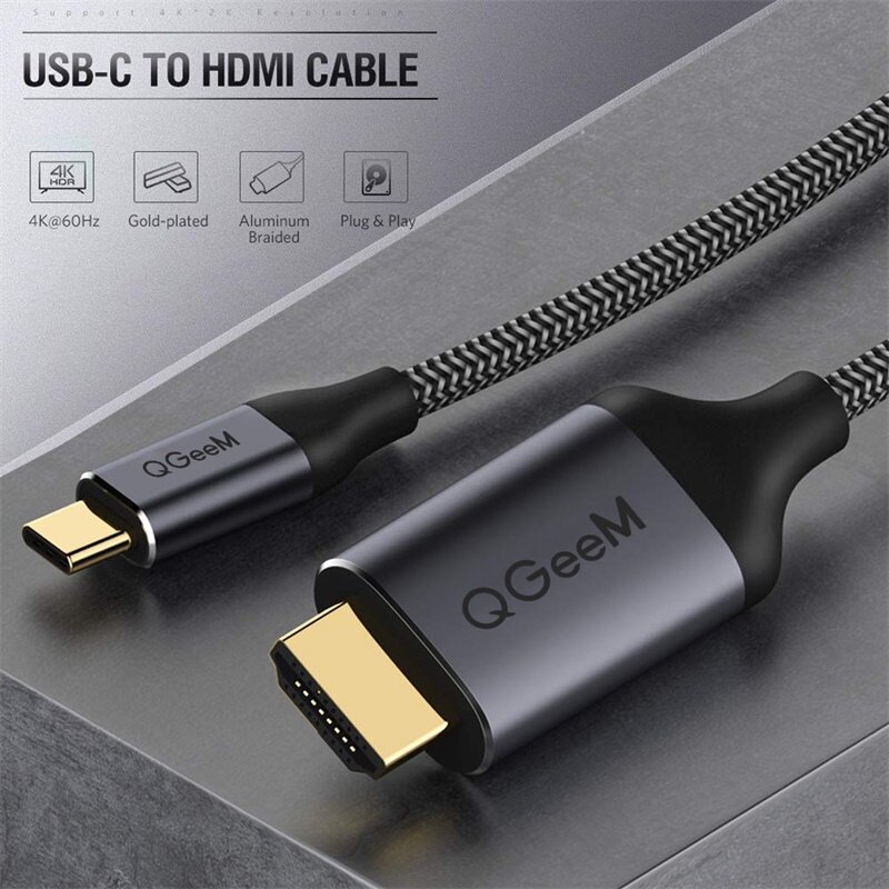 QGEEM USBC-HDMIケーブル4KType C HDMI Thunderbolt3 Converter Line For MacBook Huawei Mate 30 P30 P40 Pro