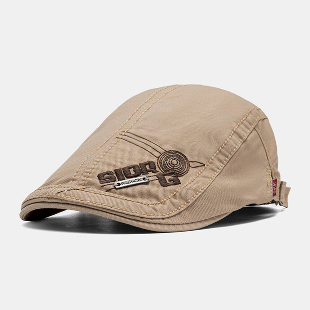 Unisex Short Brim Letter Embroidery Beret Cap Retro Outdoor Casual Suncreen Adjustale Cabbie Hat For