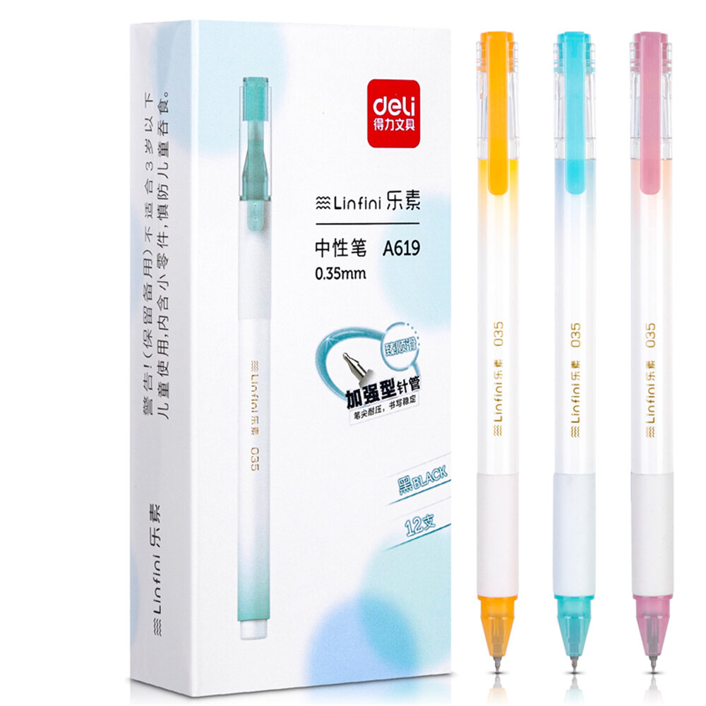 

Deli A619 12Pcs Netural Pen Set 0.35mm Enhanced Needle Nib Colorful Shell Gel Pen Student Writing Notes Taking Signing P