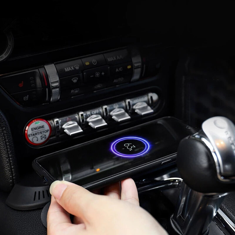 Bakeey15W車QIワイヤレス充電器フォードマスタング用高速充電GTアクセサリー2016-2021内装変更電話充電プレート