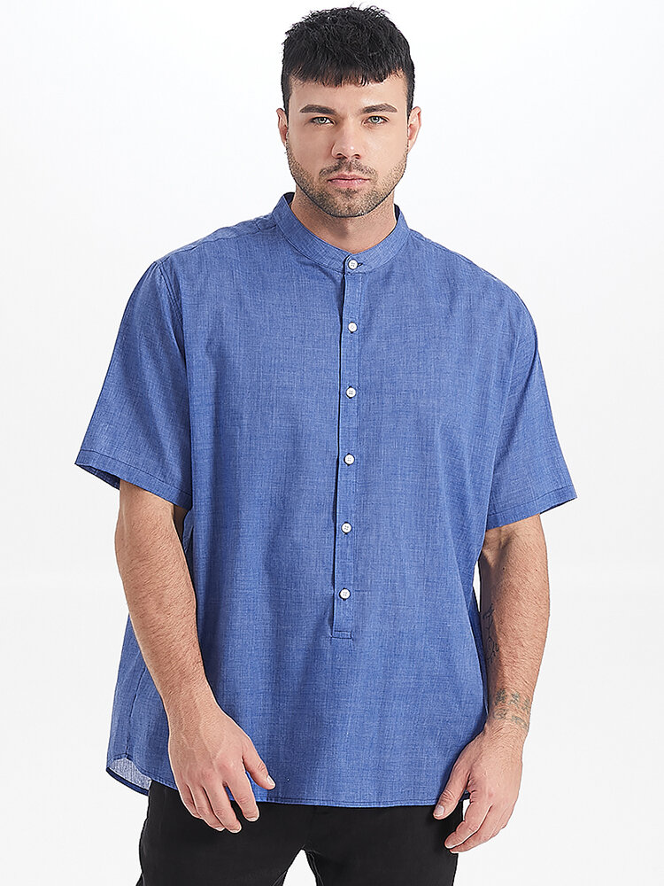 

Plus Size Mens 100% Cotton Solid Color Classic Short Sleeve Henley Shirts