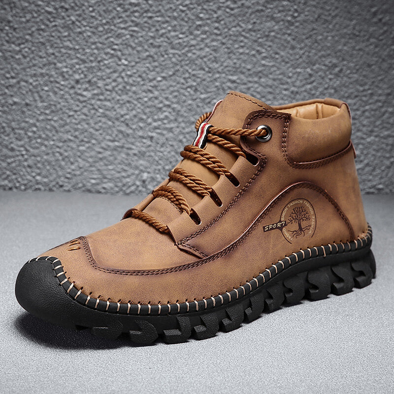 Men Rubber Toe Cap Non Slip Comfy Handmade Microfiber Leather Ankle Boots