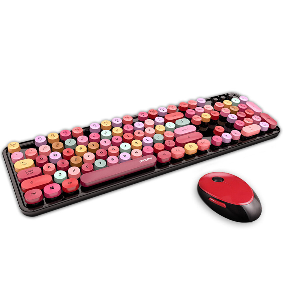 MOFii Sweet Colorful 2.4G Wireless Keyboard Mouse Combo 104 Keys Multi-Color Cute Keyboard 1600DPI O