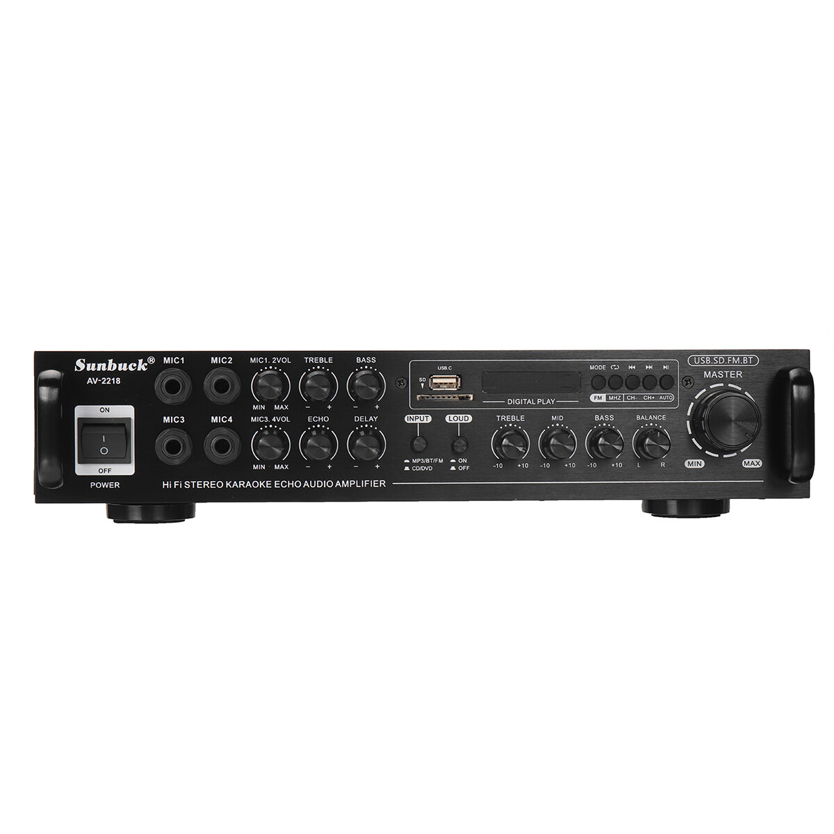 Sunbuck AV-2218 Audio Power Amplifier AC 110V 220V DC12V Bluetooth Karaoke Amplifier HIFI Home Theat