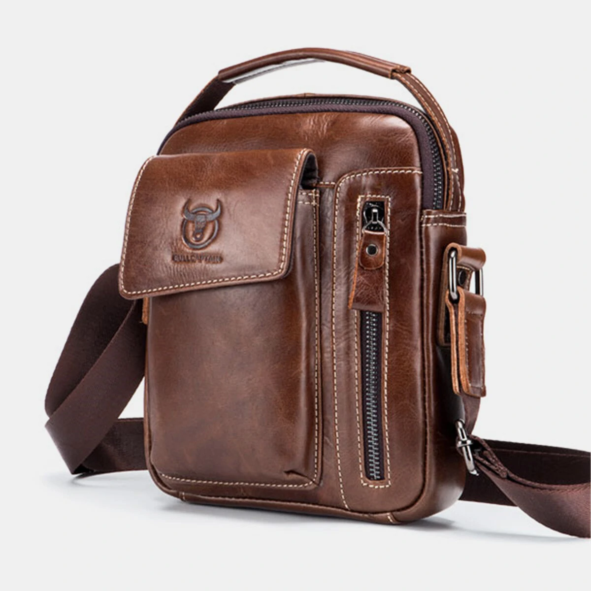Bullcaptain genuine leather business messenger bag vintage mini shoulder bag crossbody bag for men