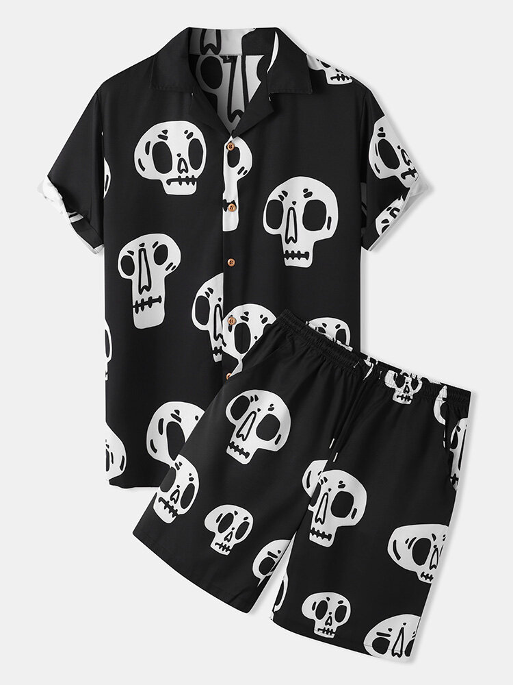 Heren Skeleton Print Shirts Shorts Tweedelige Outfits