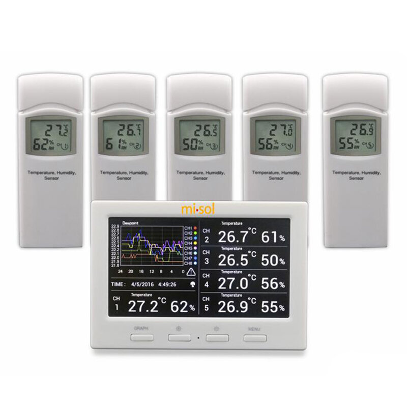 

Misol HP3001 Wireless Weather Station with 5 Sensors 5 Channels Color Screen Data Logger Connect to Computer