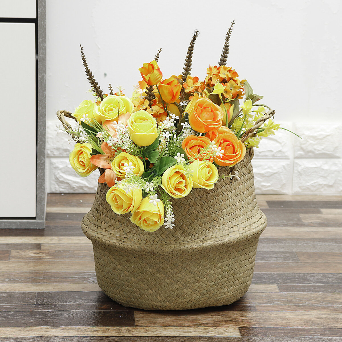 Opvouwbare zeegras opbergmand Home decoratieve rotan plant bloempot decor handgemaakte geweven riete