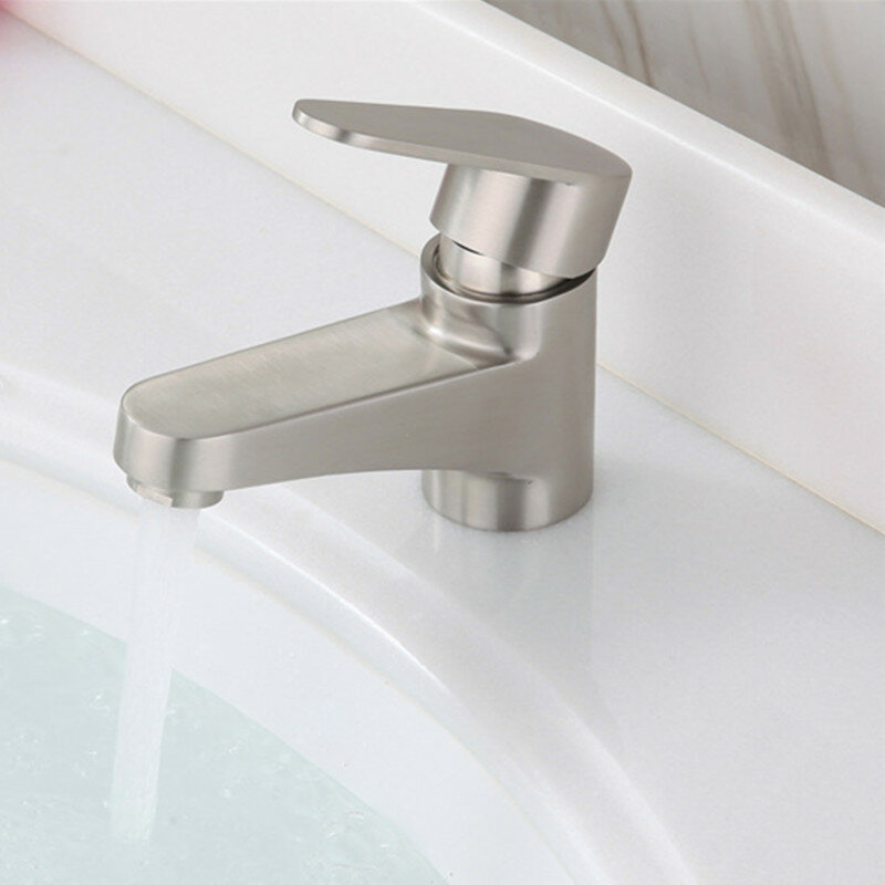 

Stainless Steel Bathroom Basin Faucet Single Cold Sink Tap With Hoses Lead Free Single Handle
