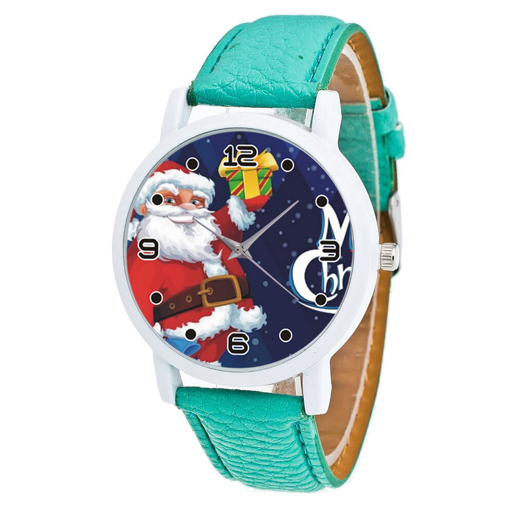 Cartoon Santa Claus with Starry Sky Pattern PU Leather Strap Kid Watch Fashion Children Quartz Watch