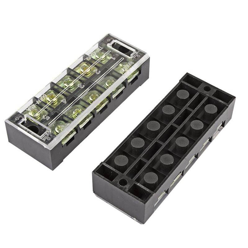 

TB4505 600V 45A 5 Position Terminal Block Barrier Strip Dual Row Screw Block Covered W/ Removable Clear Plastic Insulati