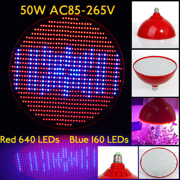 50W E27 640 Red 160 Blue Garden Red Plant Growth LED Bulb Greenhouse Plant Seedling Light