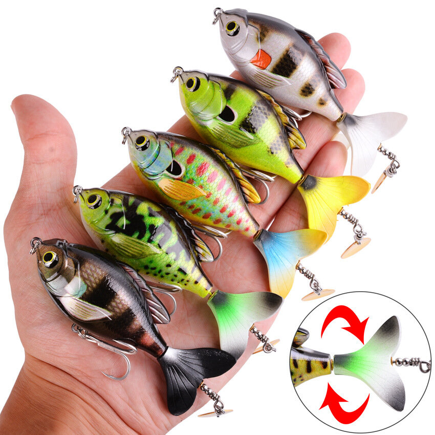 

ZANLURE 5PCS Rotate Tail Popper Lure 9.5cm 16.6g Topwater Wobble Fishing Lures Lifelike Artificial Hard Bait Bass Pike F
