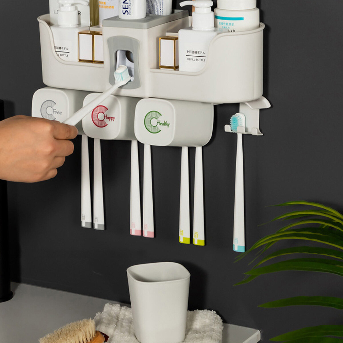 Tandenborstelhouder Multifunctionele Muur Tandpasta Knijper Dispenser voor Badkamer Accessoires Opbergrek