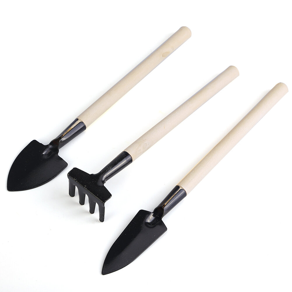 Honana HG-GT7 3Pcs Mini Garden Hand Tools Set Gardening Shovel Spade Rake Trowel Wood Handle