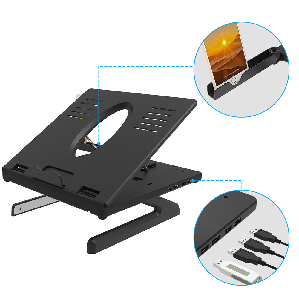 Laptopstandaard Verstelbare opvouwbare warmteafvoer met USB-hubs voor mobiele telefoon Tablet Laptop