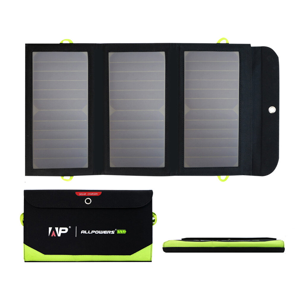 ALLPOWERS 21W Solarladegerät mit 10000mAh Akku, 3 USB-Ports (USB-C und USB-A) SunPower Solarpanel Power Bank für Outdoor-Camping