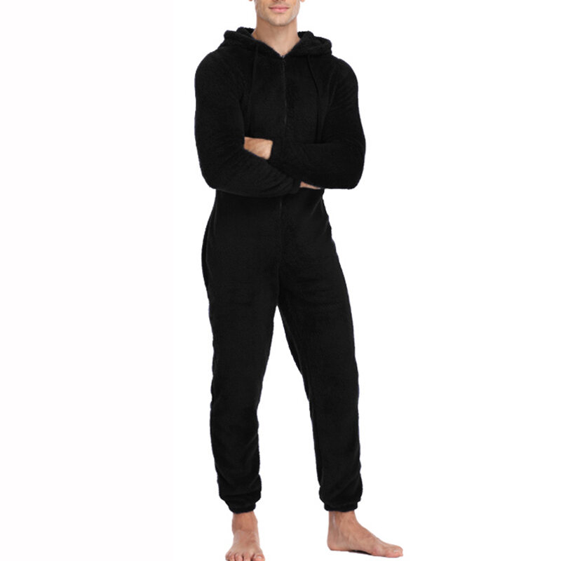 Comfortable Men Autumn Winter Hoodie Lounge Wear Warm Polyester Jumpsuits